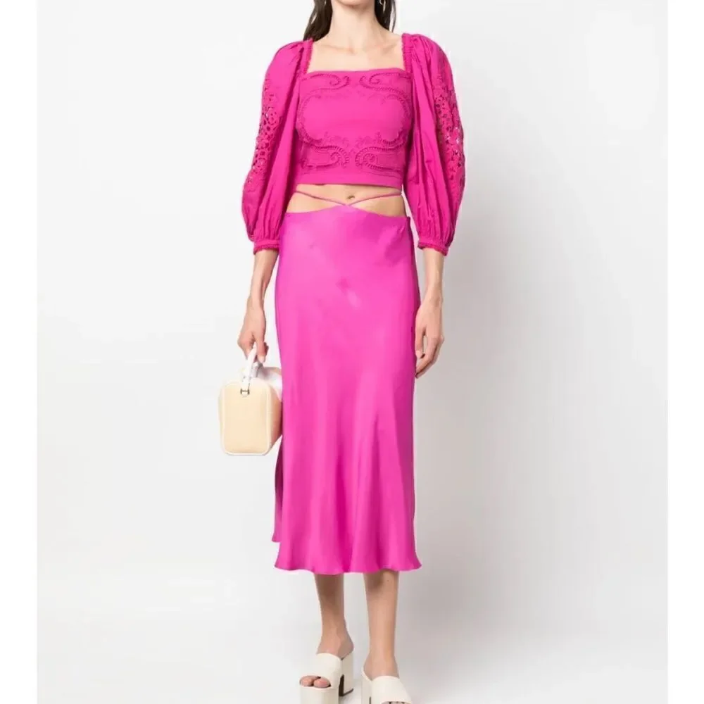 FARM Rio strap-detail satin-finish midi skirt Large $248